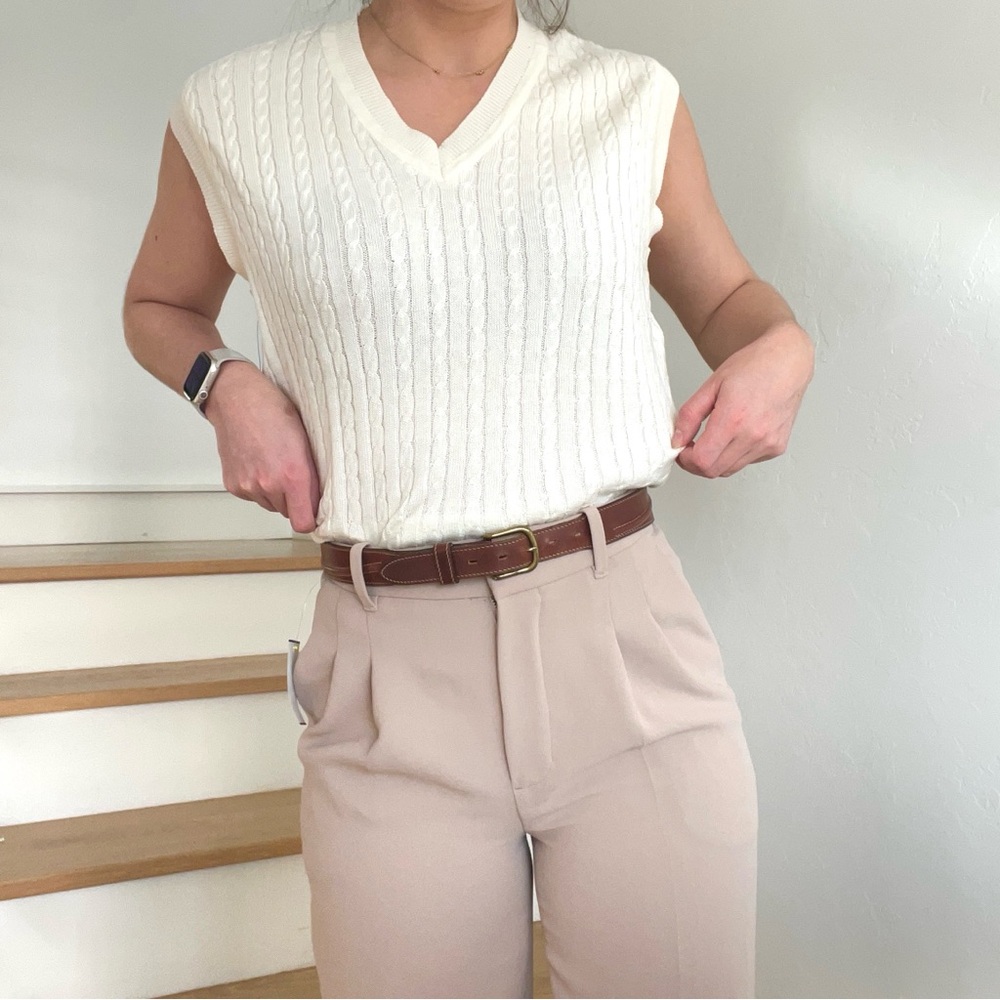 Vintage Brooks Brothers Cable Knit Cotton Sleeveless V-Neck Sweater Vest Medium